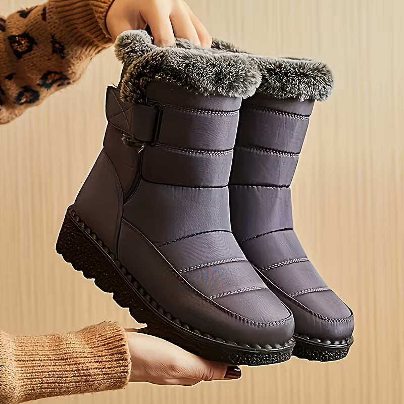 Women's Navy Blue Winter Boots, Warm Fleece-Lined Ankle Boots with Easy Hook-and-loop Fastener Slip-On Closure and Thick Traction Sole for Outdoor Adventures, Winter Boots